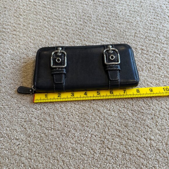 COACH Y2K Soho Zoe Wallet Double Buckle Zip Around Clutch Black Leather w/Nickel - Picture 11 of 13